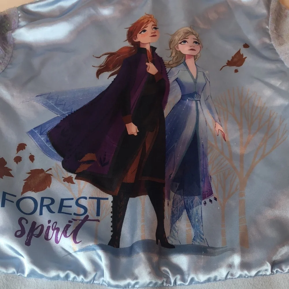 Disney Frozen 2 Elsa Anna Forest Spirit Sequin Satin Zipper Jacket Girls Small